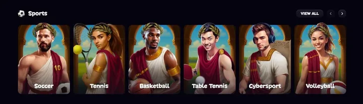 Catégories sportives Aphrodite Casino : Soccer, Tennis, Basketball, Table Tennis, Cybersport, Volleyball